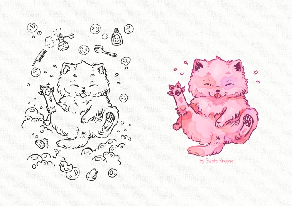Clean Cat Coloring Page by Sweta Krause