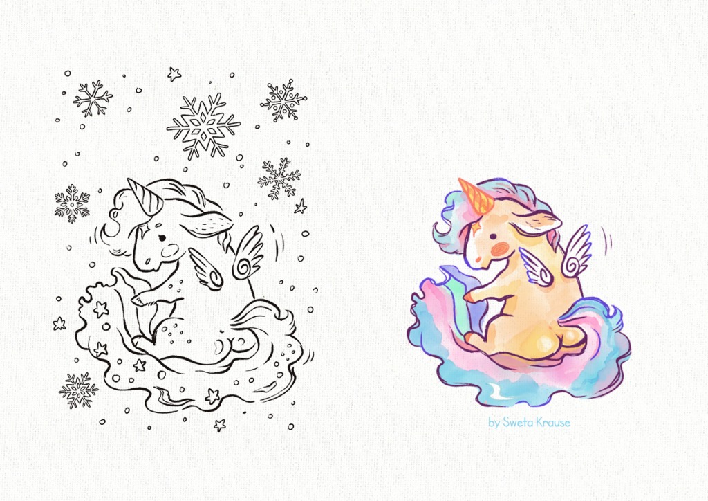 Pegasus Unicorn Coloring Page by Sweta Krause